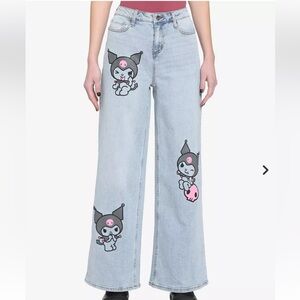 Kuromi Sanrio Chic Light Blue Cartoon Print Wide Leg Jeans